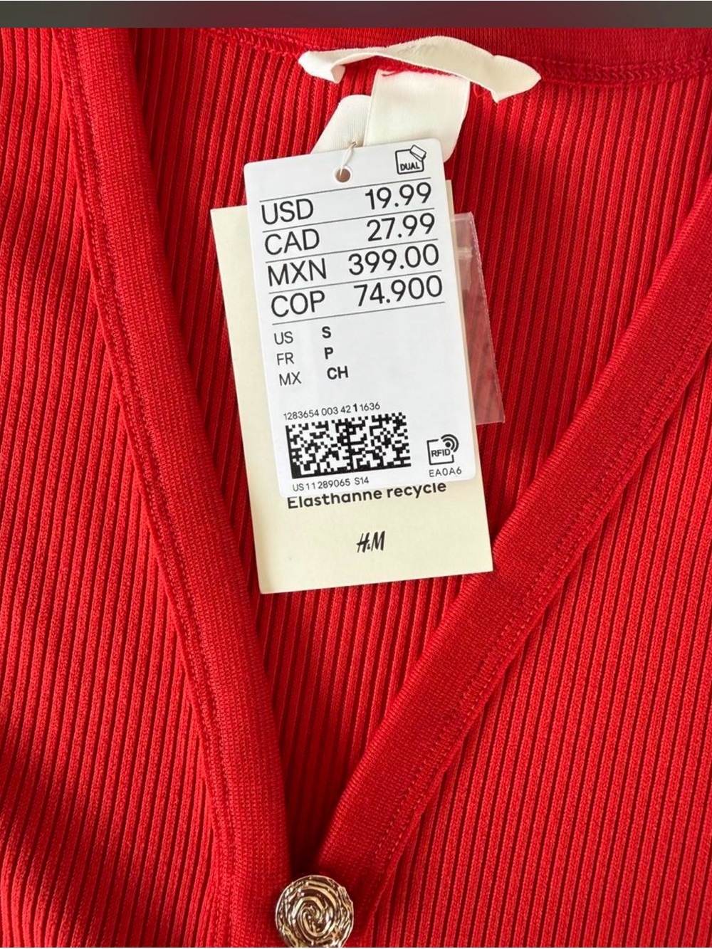 H&M Red Ribbed Sleeveless Button-Front Knit Top - Picture 2 of 2